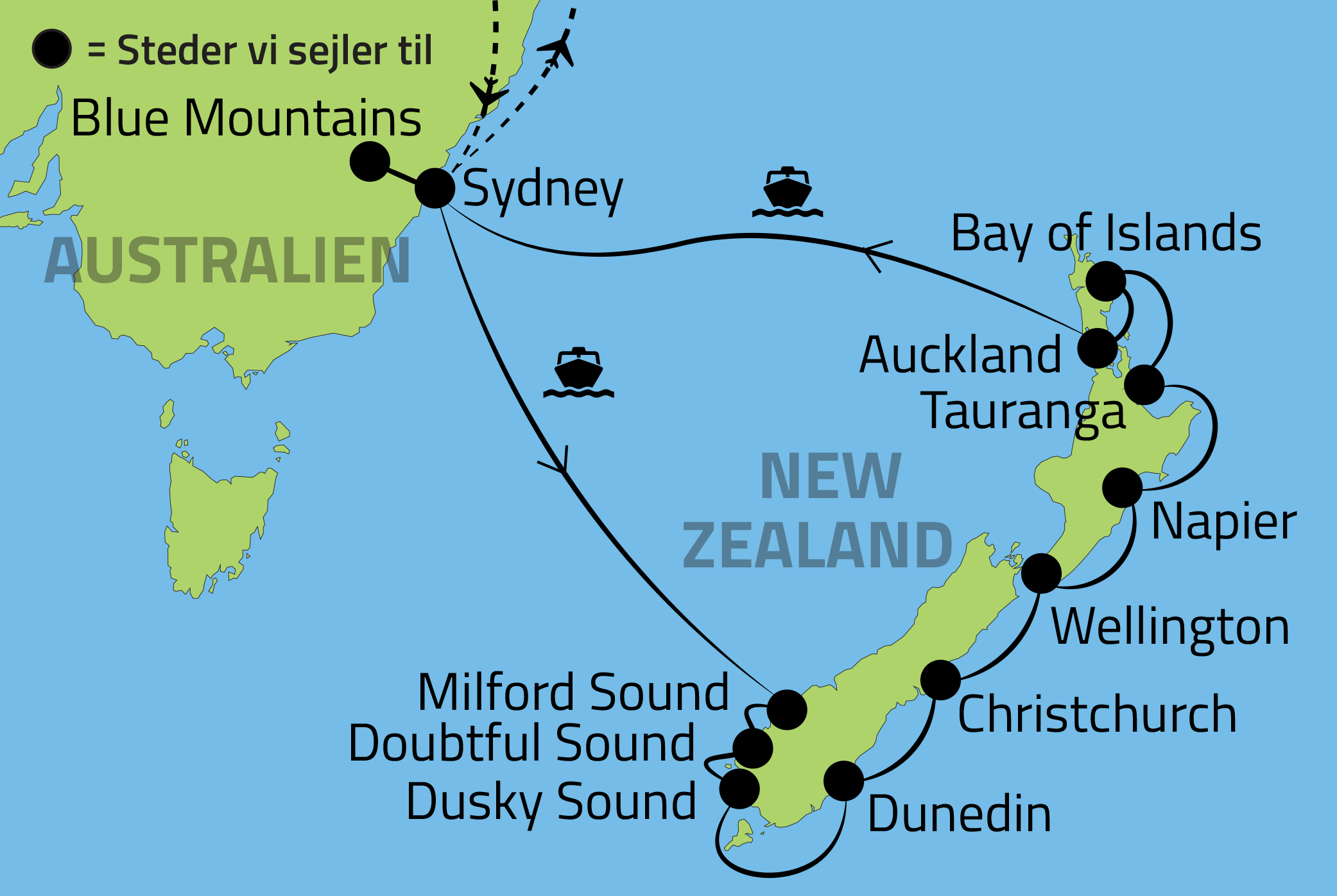 Kort over rejsen til Azorerne
